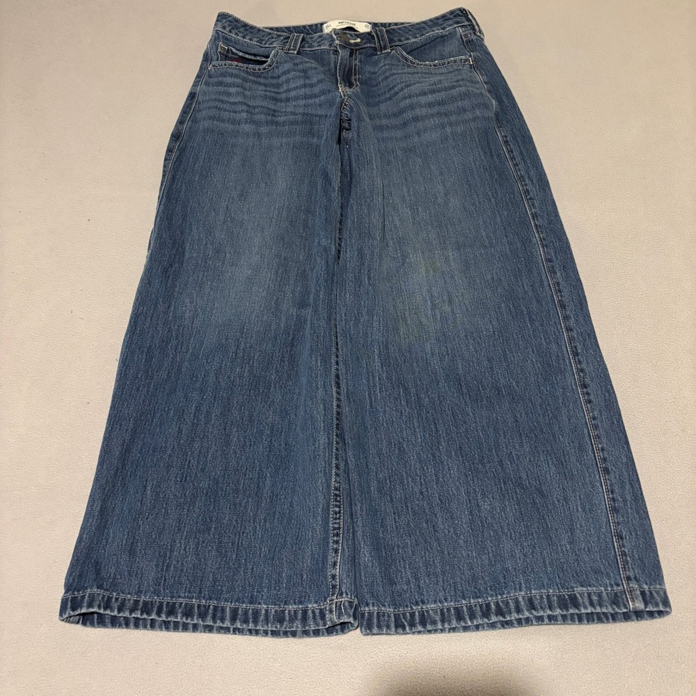 Hollister Low-Rise Super Baggy Jeans Womens Size 28 Cherry Embroidery 6S
